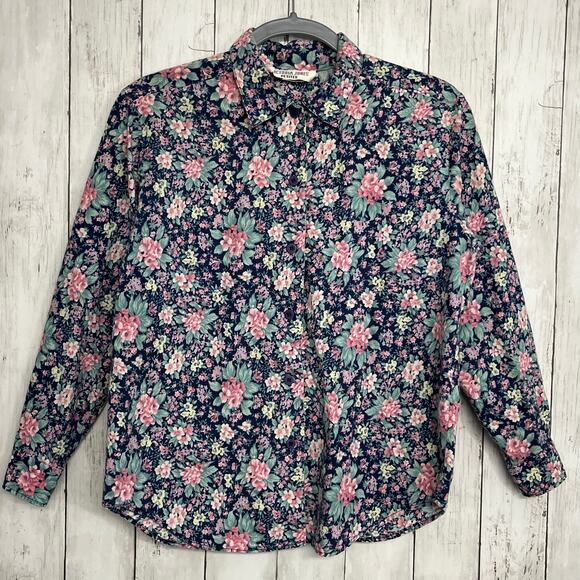Victoria Jones Floral Long Roll Sleeve Button Down Cottage Tea Vintage Blouse 8P - Picture 1 of 9